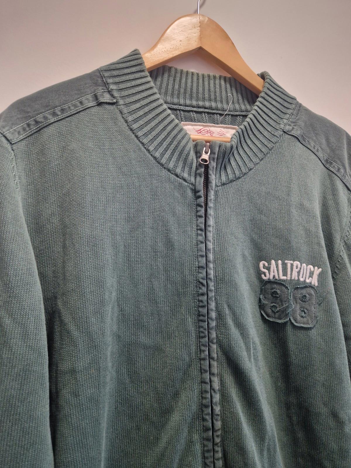 Y2k Saltrock zip-up knit sweatshirt/cardigan Green Uk Size Large 100% Cotton  Gc