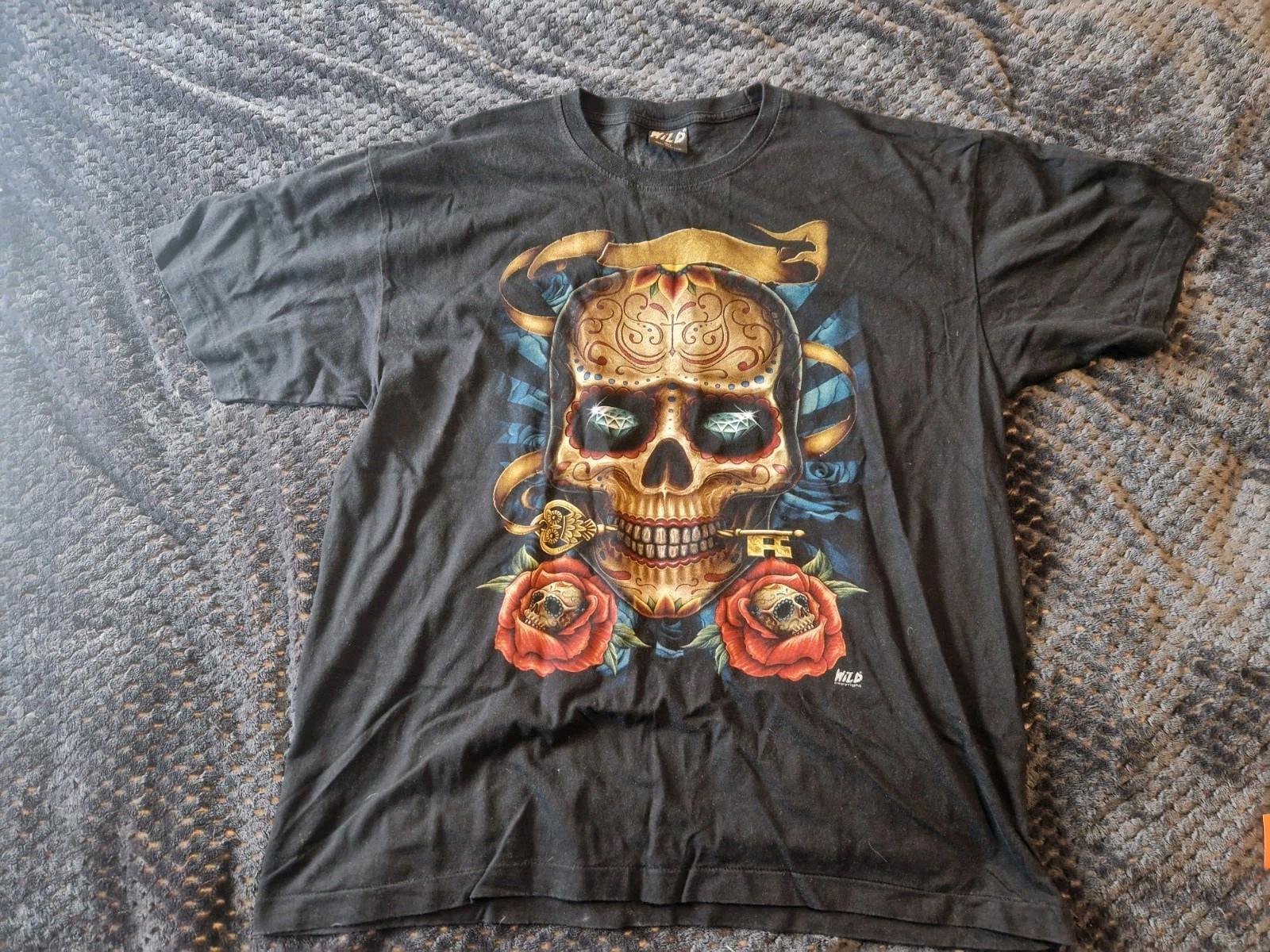 Skull Rock Band Graphic T-shirt  Front & Back Hit Uk Size Xl On A Wild Tag