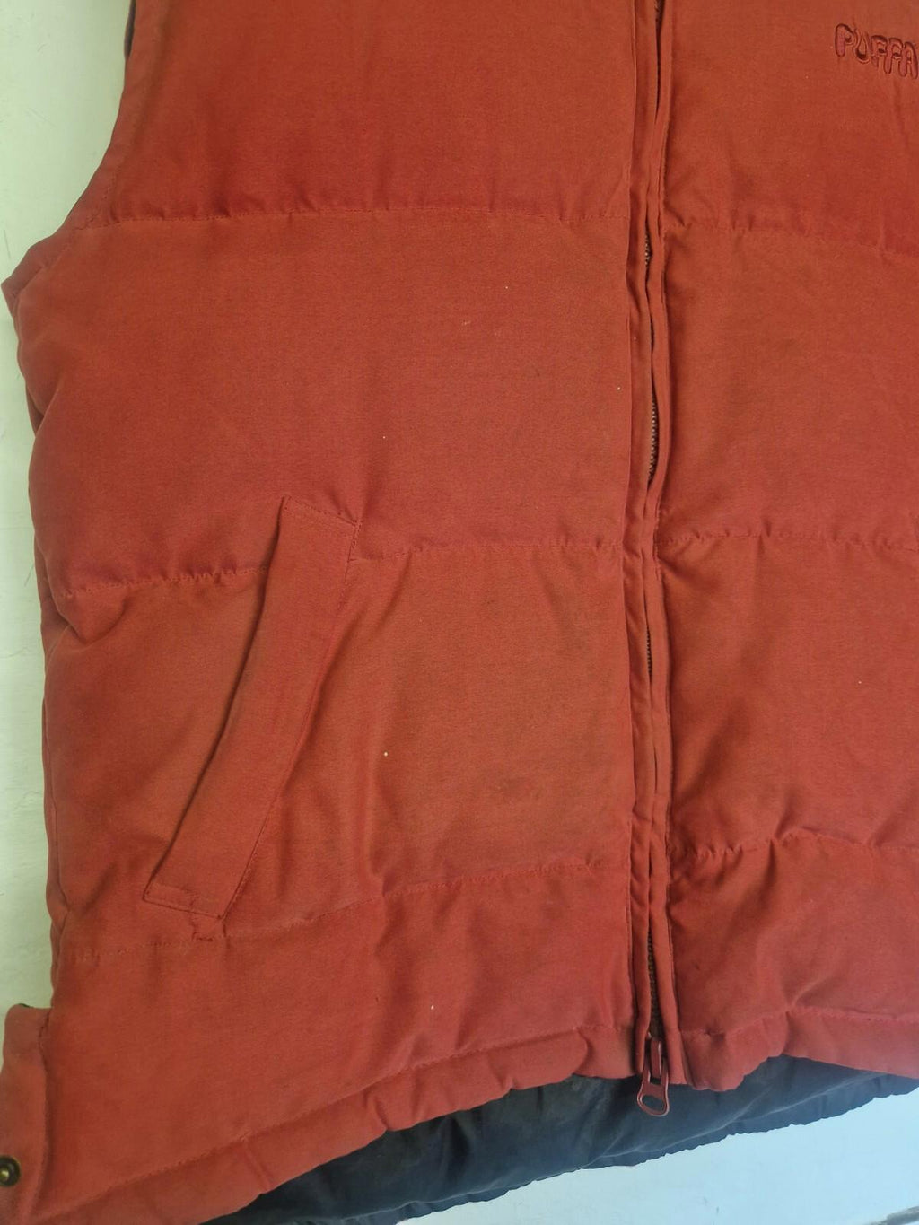 90s Red Puffa Gillet Uk Size M Pit To Pit 22.5" + 70% Down 30% Feather