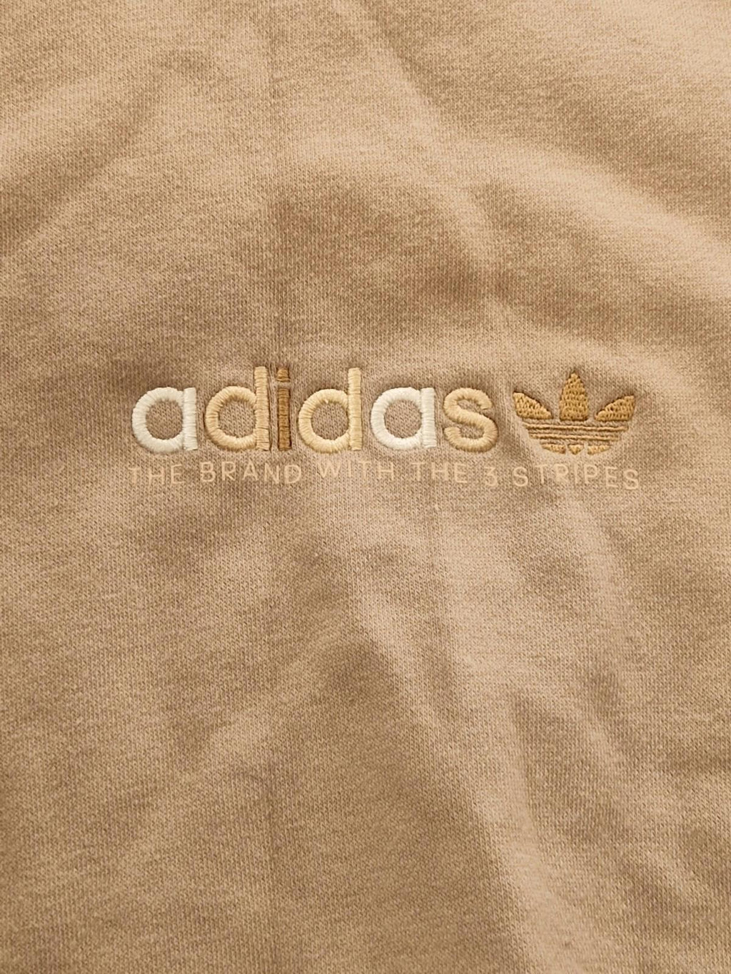 Adidas Beige Crew Neck Sweatshirt Trefoil Logo Front Central Hit  Uk L Gc