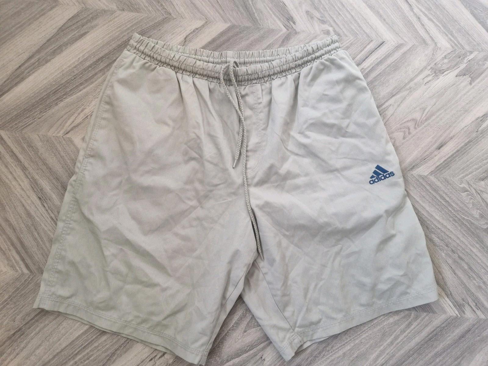 Vintage 90s adidas Biege Cotton Shorts  Embroidered Logo Hit On Pocket Uk 36w