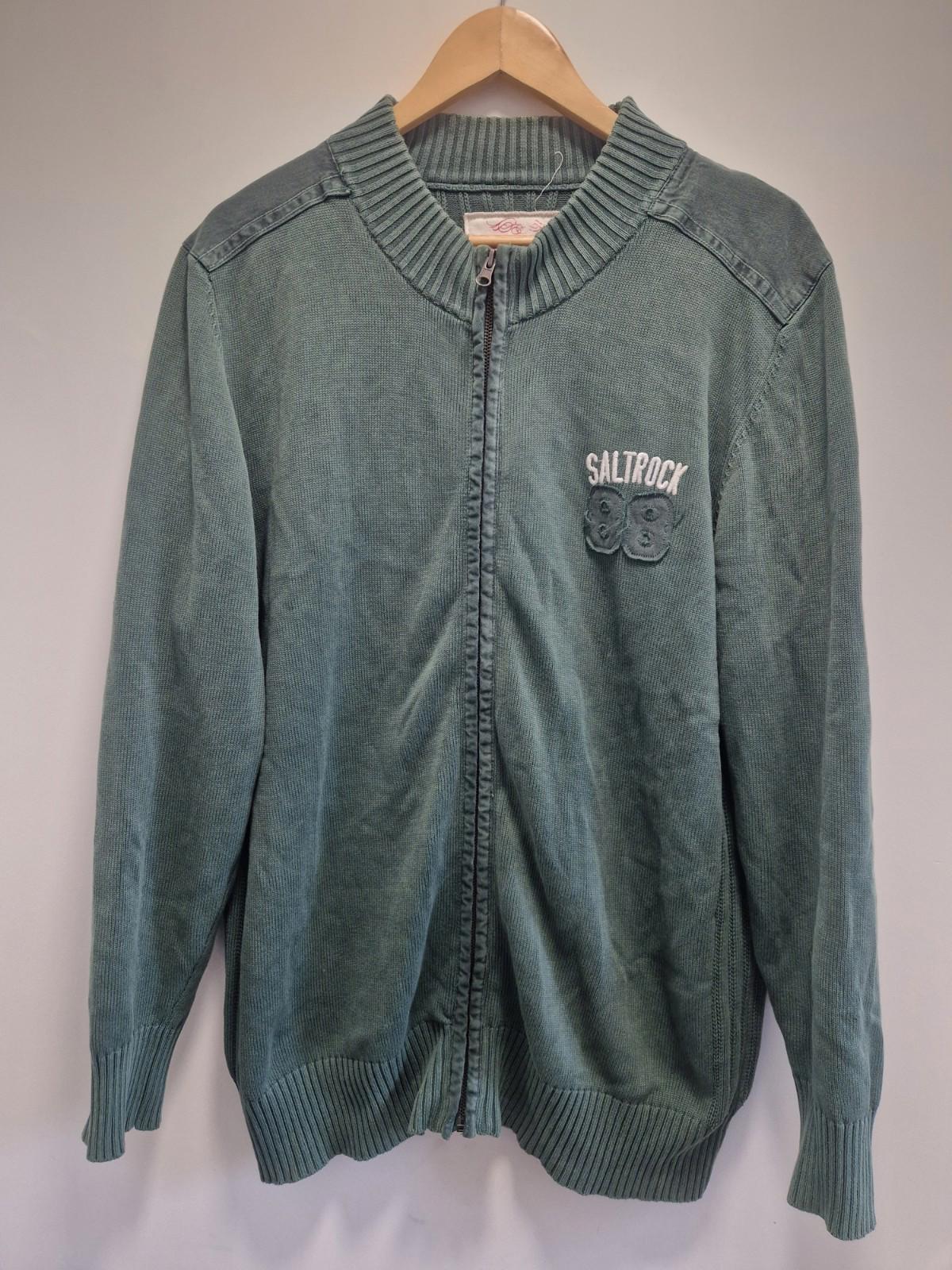 Y2k Saltrock zip-up knit sweatshirt/cardigan Green Uk Size Large 100% Cotton  Gc