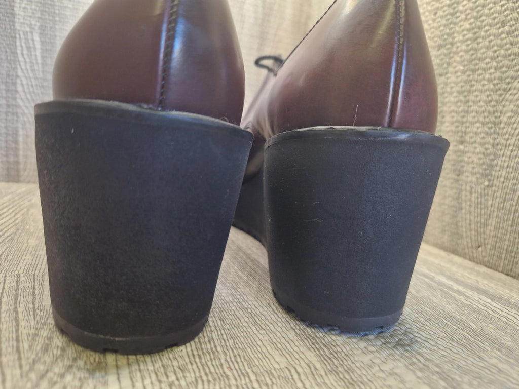 Clarks Narrative Burgundy Leather Game Oval Wedge Heel Shoes Lace Up Uk 8 D Vgc