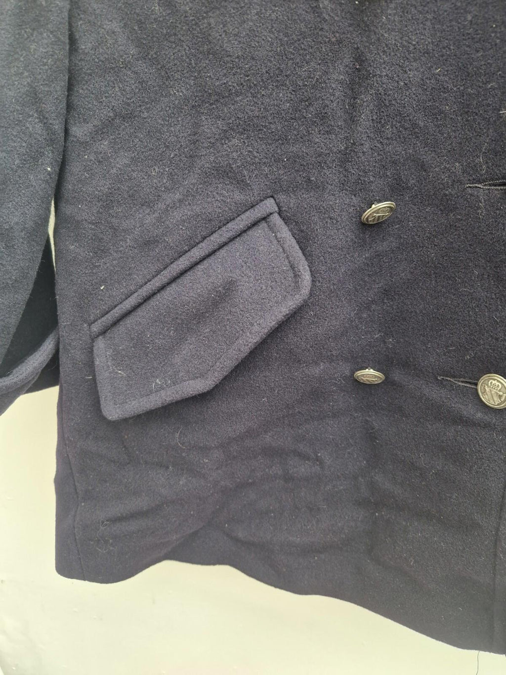 Nuage Ladies Navy Blue Wool Pea Coat Uk Size 10 Metal Buttons