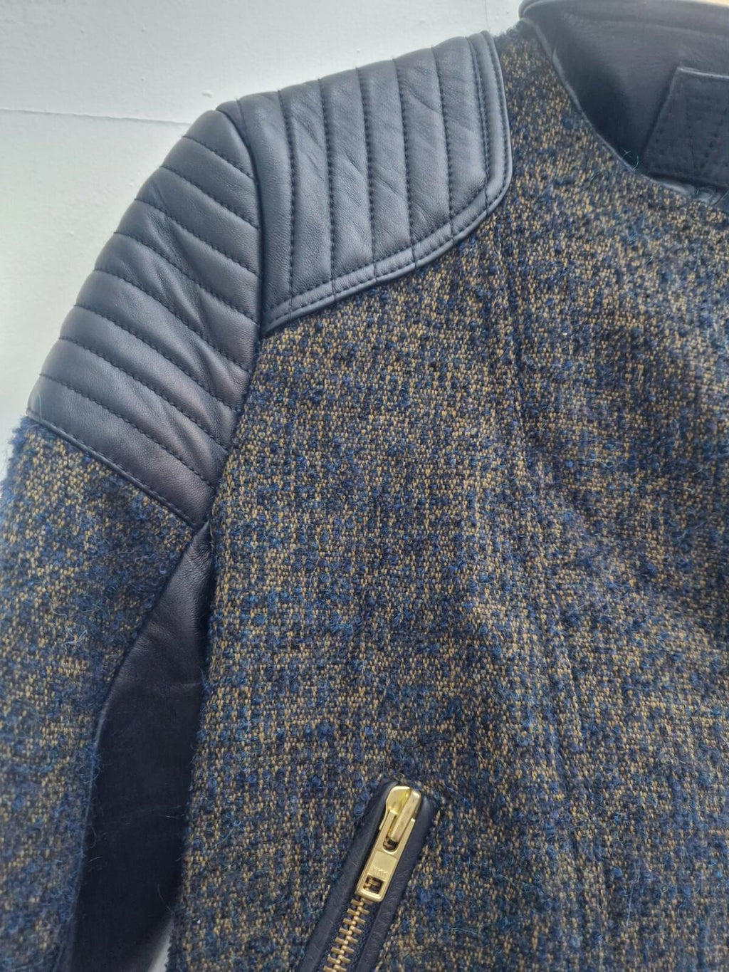 sophie hulme ladies designer jacket leather virgin wool blend size small  vgc