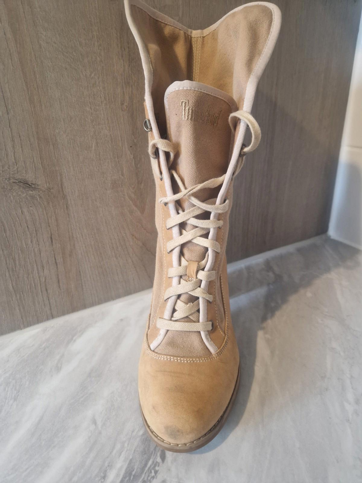Timberland Womens Combat  Beige Canvas Knee High Boots  Block Heel Uk Size 5.5