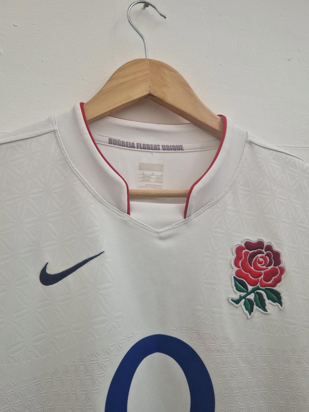 Nike ENGLAND O2 2009 2010 White Union Short Sleeve T-Shirt Rugby Jersey Size M