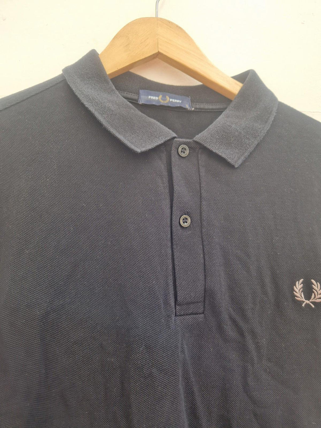 Fred Perry Mens Long Sleeve 100% Cotton Polo Shirt In Black Uk Size L Vgc