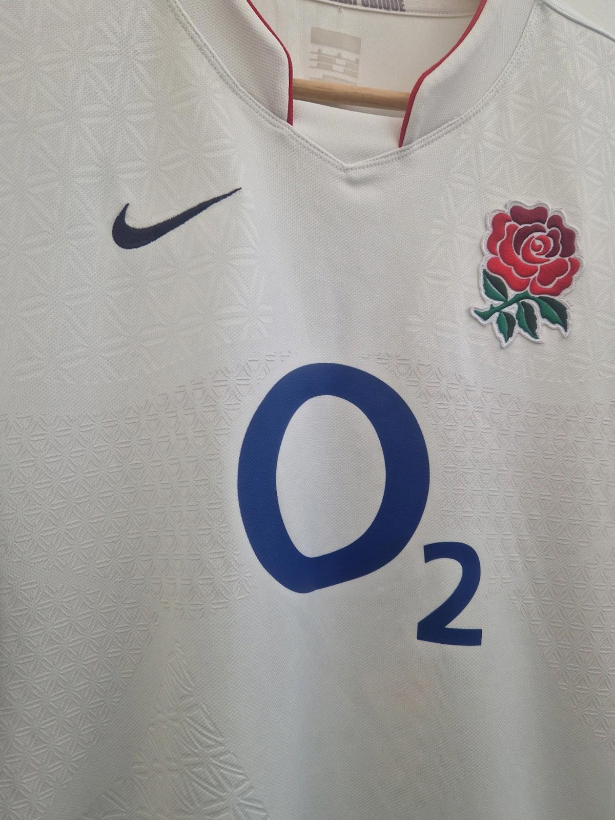 Nike ENGLAND O2 2009 2010 White Union Short Sleeve T-Shirt Rugby Jersey Size M