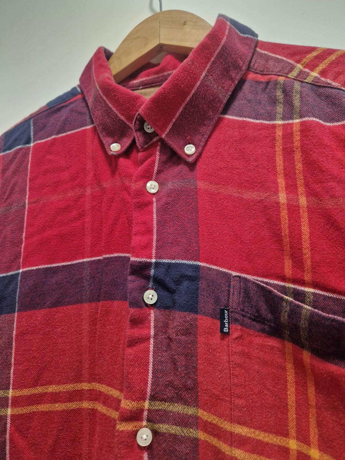 Barbour John Tr Red Checked Flannel Full Button  Shirt Smart Casual Uk Xl Gc