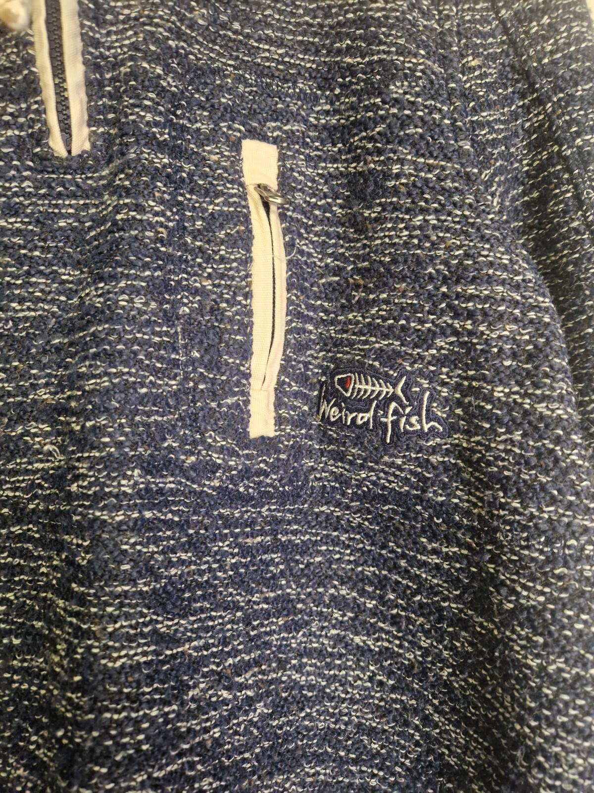 Wierd Fish Quarter Zip  Pull Over Sweat Shirt Blue  Top Uk Size M Vgc