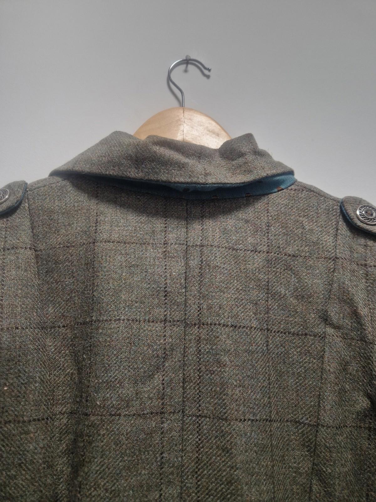 Hannah Wright Ladies Beautiful Check Tweed  Blue Trim Jacket Uk 12 Made In Wales