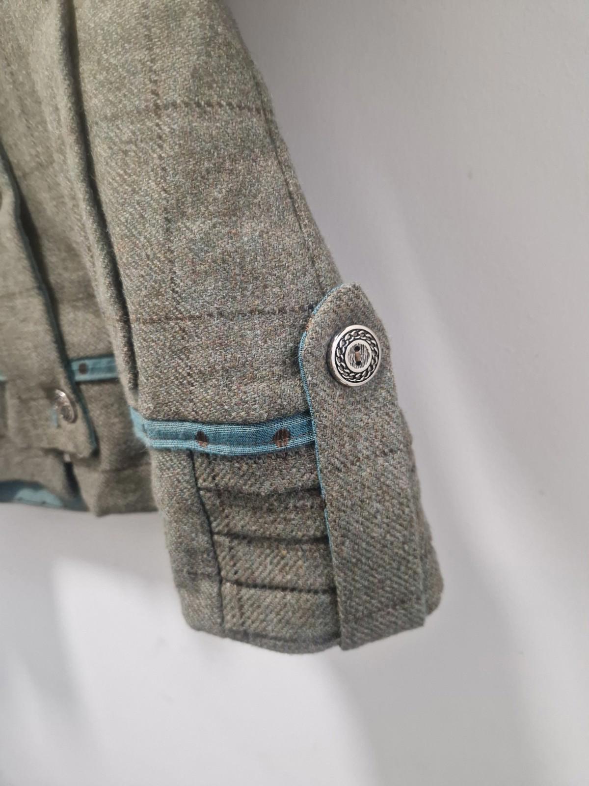 Hannah Wright Ladies Beautiful Check Tweed  Blue Trim Jacket Uk 12 Made In Wales