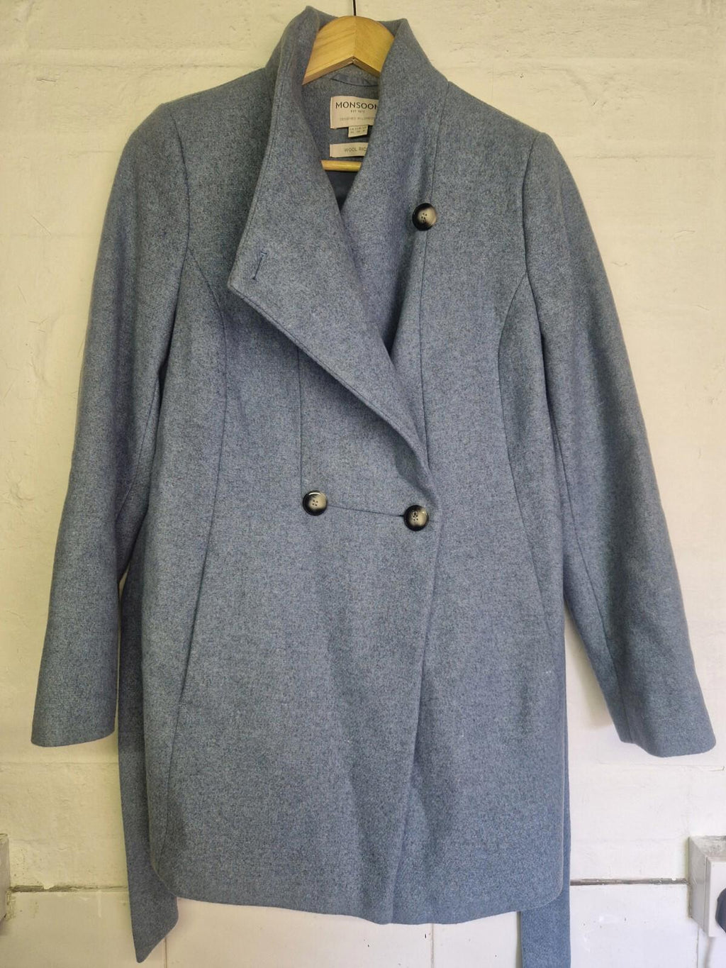 Monsoon  WoolRich Grey/Blue Double Breasted Wool Coat Vgc Uk Size 10