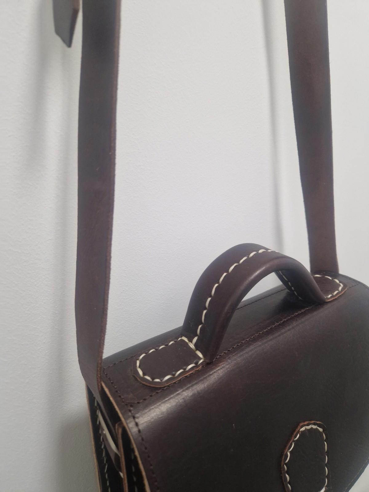 Handmade Quality Brown Leather Satchel Top Handle  Chunky Stitch Preowened Gc