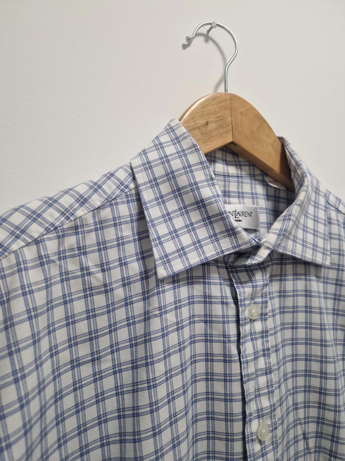 YSL Mens Blue & White Checked Shirt Cotton Preowened  Uk Size M Gc