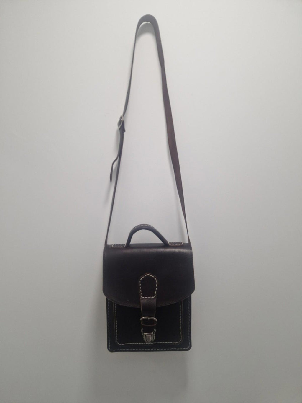 Handmade Quality Brown Leather Satchel Top Handle  Chunky Stitch Preowened Gc