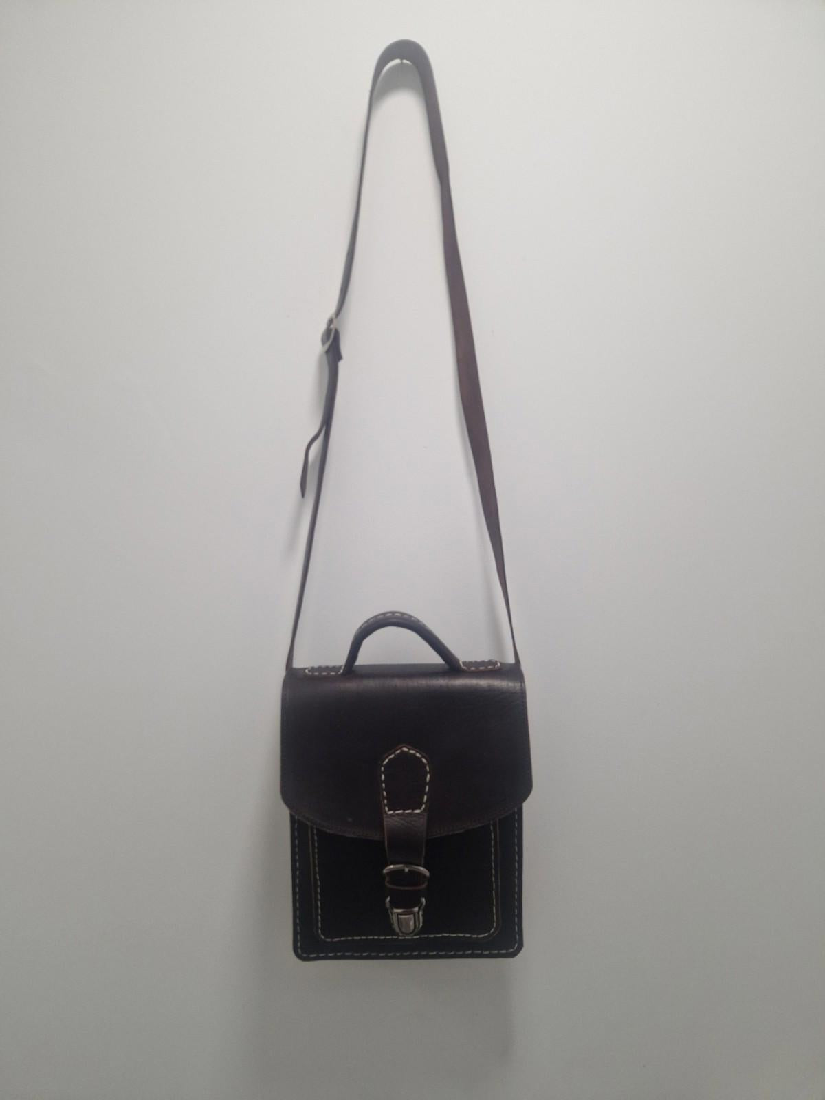 Handmade Quality Brown Leather Satchel Top Handle  Chunky Stitch Preowened Gc