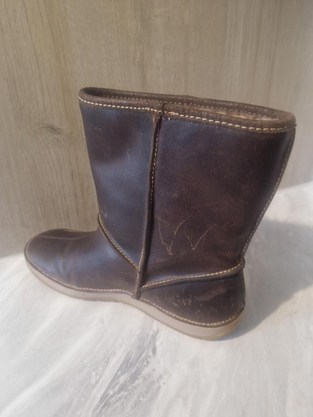 Clarks Ladies Flat Brown Leather Ankle Boots Wool Lined Uk Size 4.5 D Gc