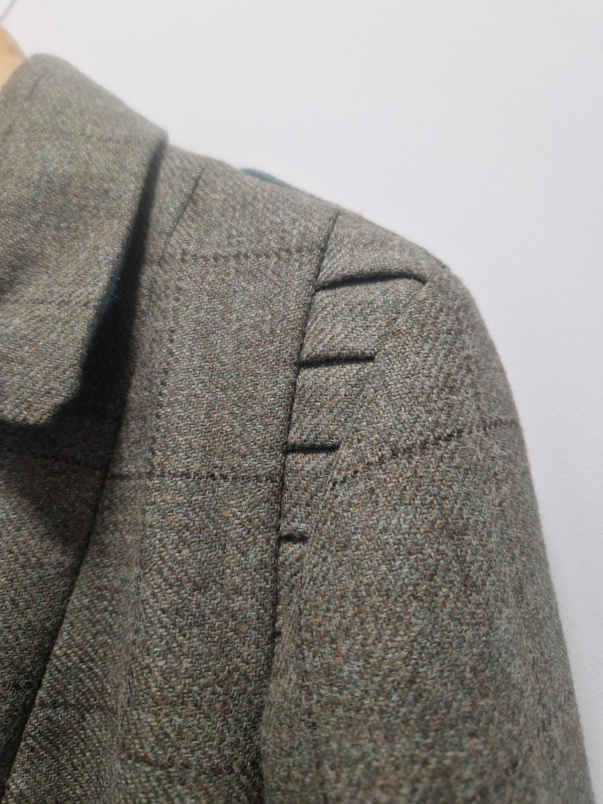 Hannah Wright Ladies Beautiful Check Tweed  Blue Trim Jacket Uk 12 Made In Wales