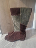 K By Clarks Ladies Suede Brown & Green Patchwork Wedge  Boots Full Side Zip Uk 5