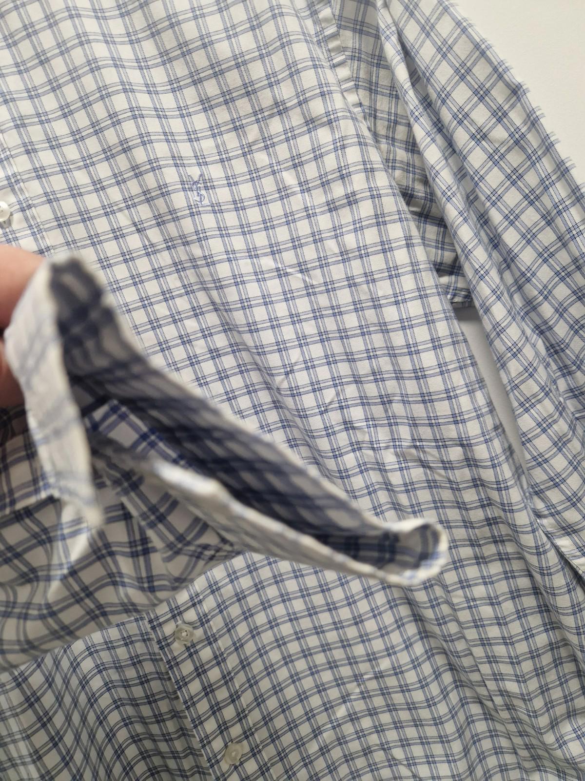 YSL Mens Blue & White Checked Shirt Cotton Preowened  Uk Size M Gc