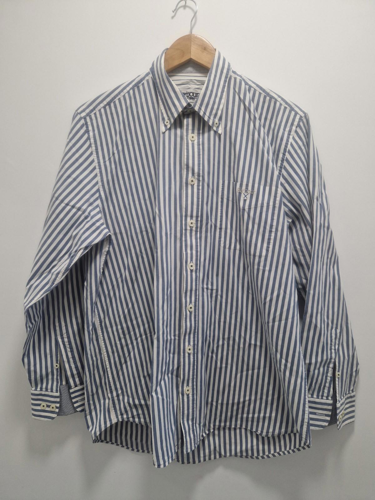 Barbour Mens Blue & White 100% Cotton Full Button Shirt Uk L Gc