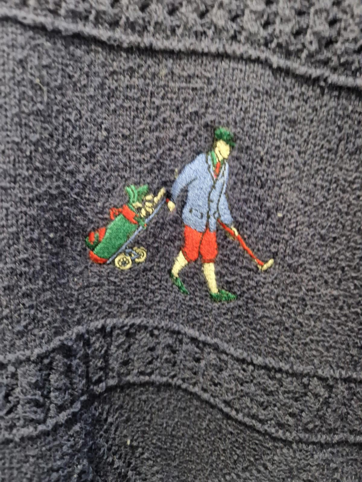 Vintage Rochford Made In England  Golf Embroidered  Navy Blue Jumper Uk L Cotton